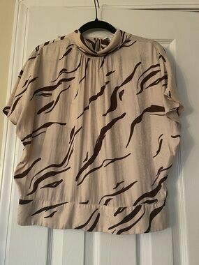 Nine West Beige and Brown Abstract Print Blouse L